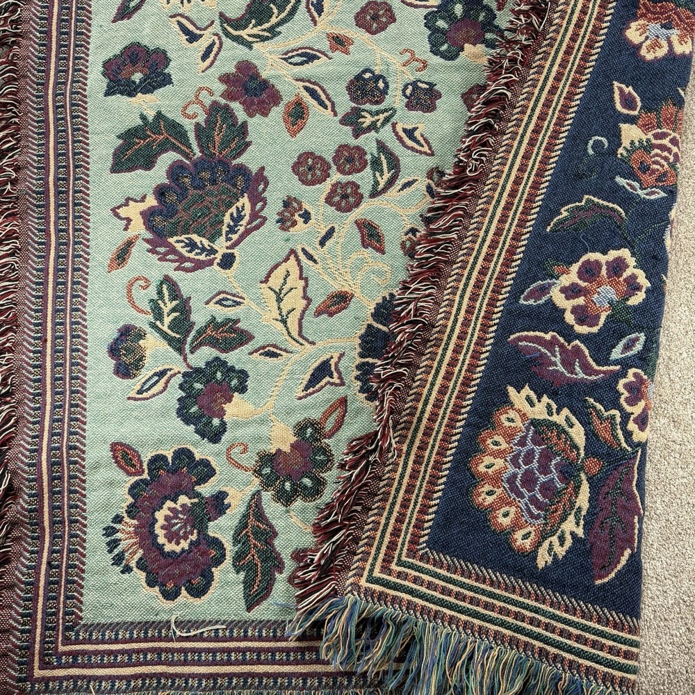 Vintage Floral Tapestry Afghan Throw Blanket Cottage Garden CottageCore 65"x46"